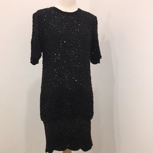 Vintage Sequined Black Dress